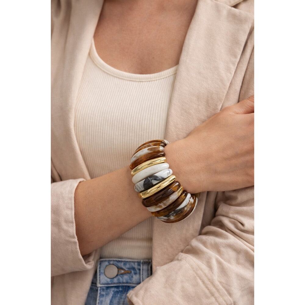 Chunky Resin Bangle Stack | Neutral Tortoise + Marble Mix - Picture 2 of 3